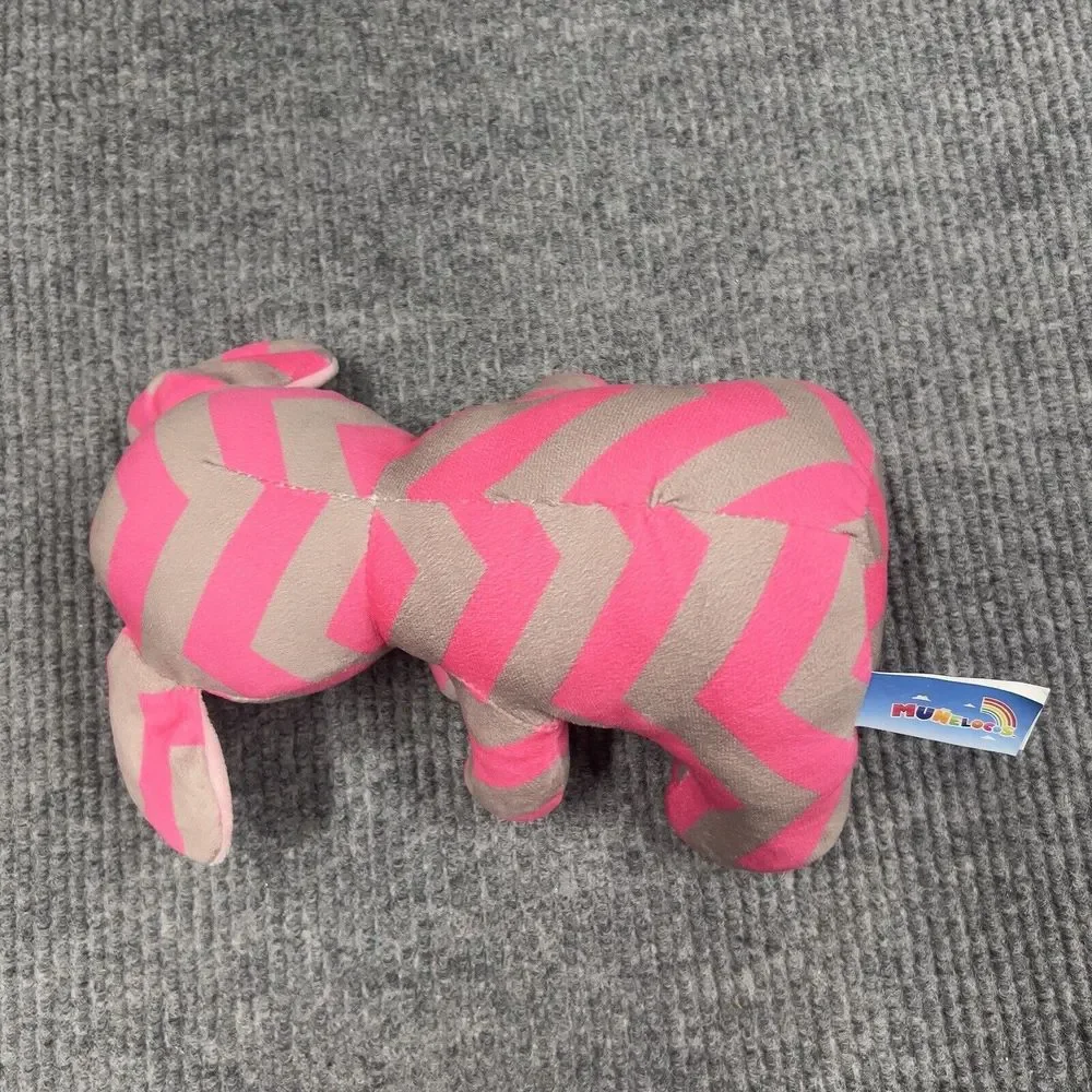 Munelocos Pink Gray Elephant 12” Plush Stuffed Animal Embroidered Eyes Toy‎